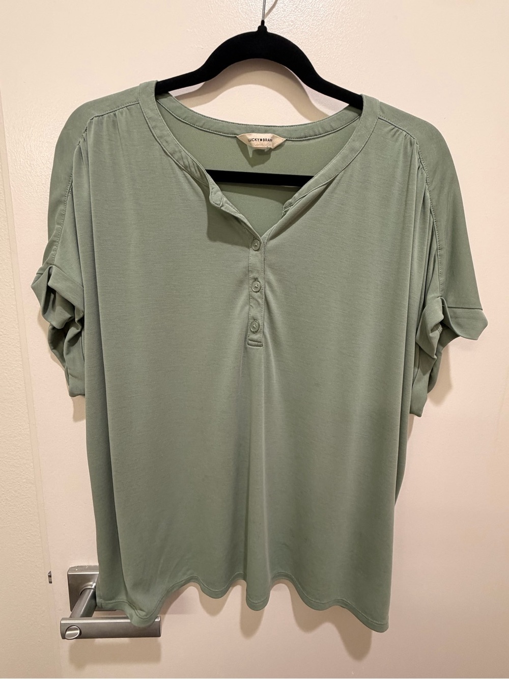 Lucky Brand Sage Green Short Sleeve Henley Top